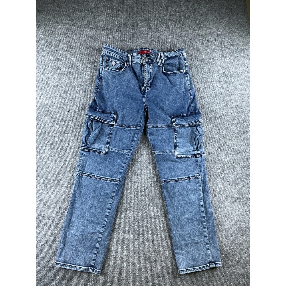 Guess Mens Cargo Jeans Medium Acid Wash Blue Straight Leg Size 32 T5VJ13 D5MV0